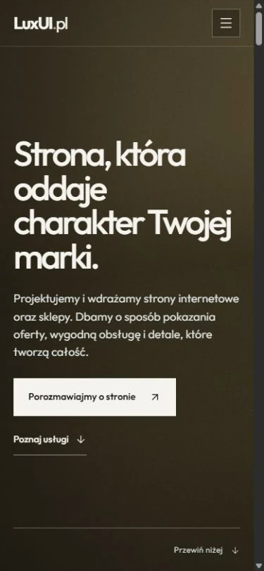 LuxUI — rzeczywisty widok strony na telefonie